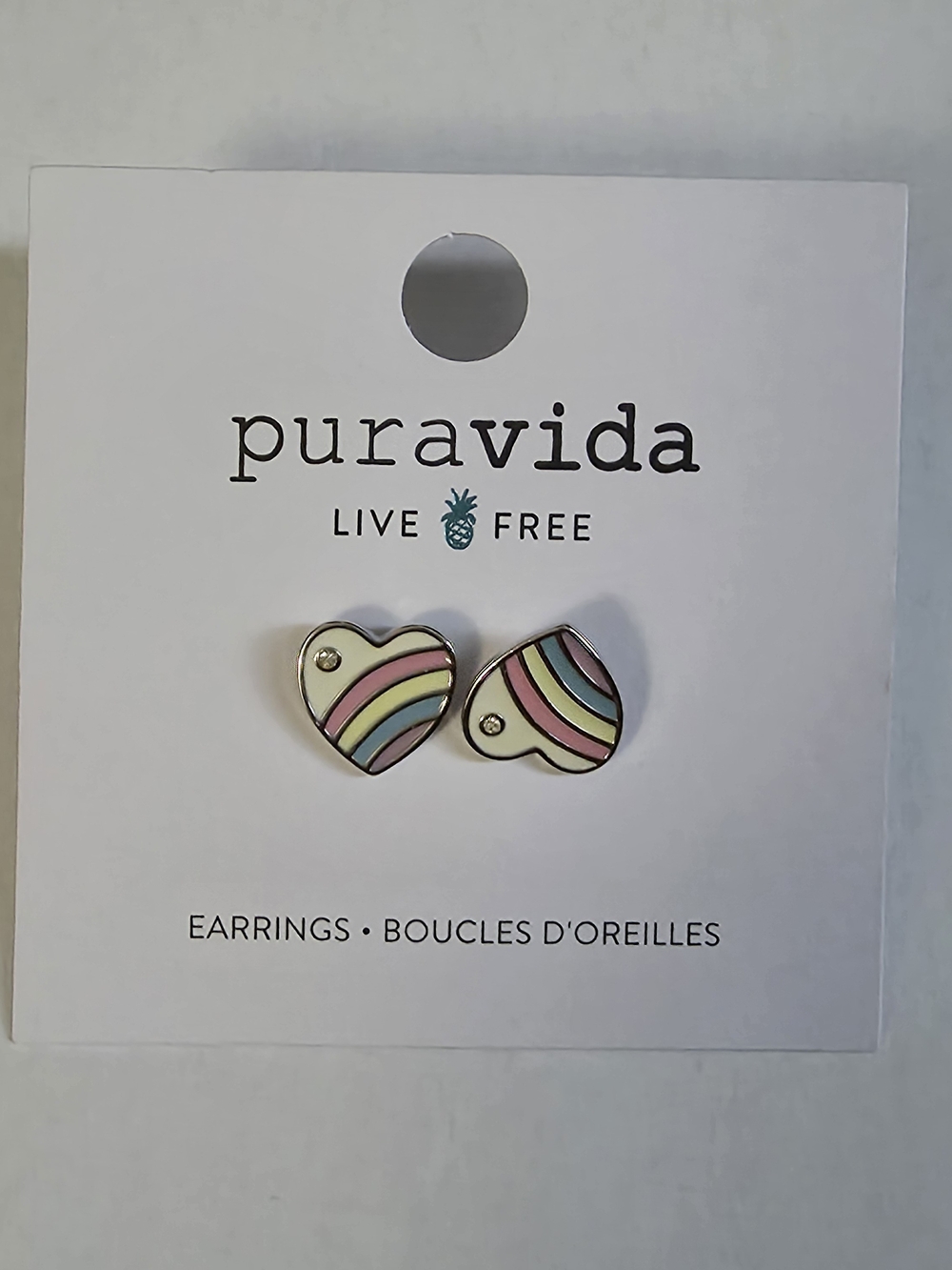 Pura Vida Pastel Rainbow Heart Stud Earrings - Pink, Yellow, Blue, Green